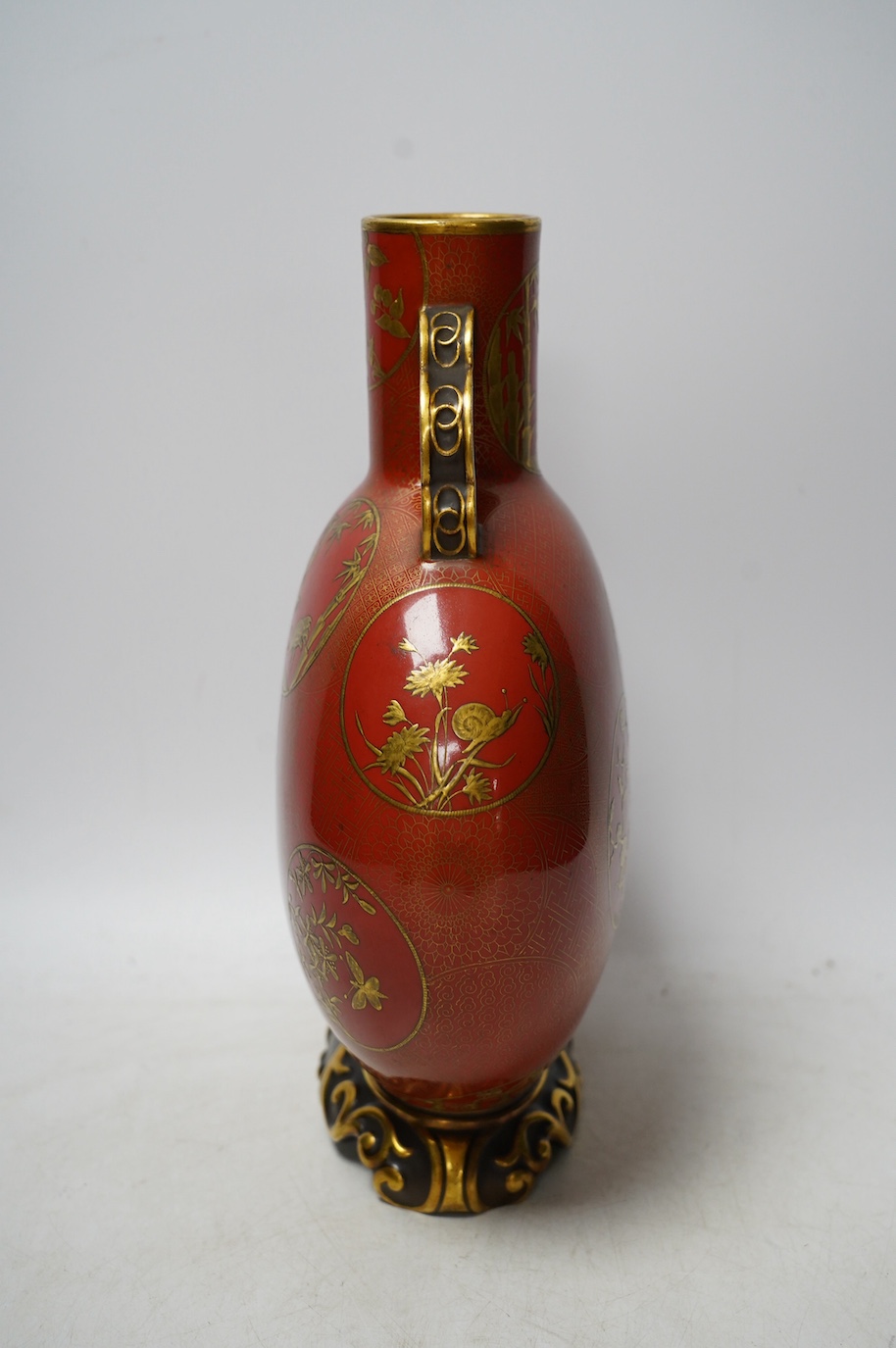 A Worcester two handled Japanese style vase, 1876, 27.5cm. Condition - good